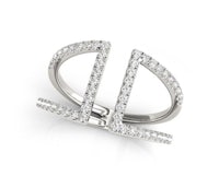 a white gold ring with two rows of diamonds