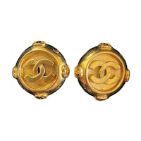 chanel cc gold plated stud earrings