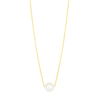 a necklace with a white pearl on a gold chain