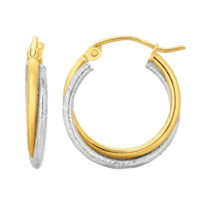 a pair of yellow and white gold hoop earrings