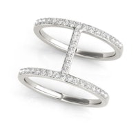 a white gold ring with two rows of diamonds