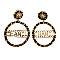 chanel black and gold hoop earrings