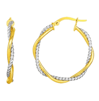 a pair of yellow and white gold hoop earrings