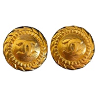 chanel cc gold plated clip on earrings