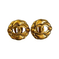 chanel cc gold plated clip on earrings