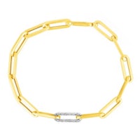 a yellow gold bracelet with a diamond link