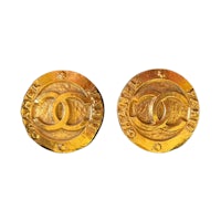 chanel cc gold plated clip on earrings