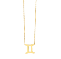 a gold necklace with the zodiac sign of gemini