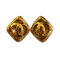 chanel cc gold plated clip on earrings