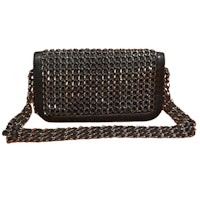 a black chain bag with a chain attached to it